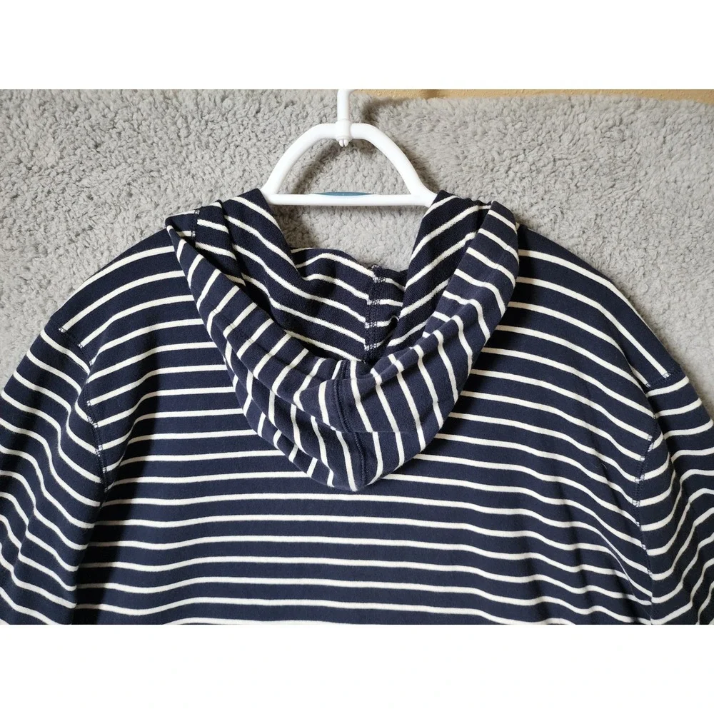 L.L. Bean Snap Front Hoodie Women 3X Blue White Striped Cotton Blend 502733 - Picture 10 of 11